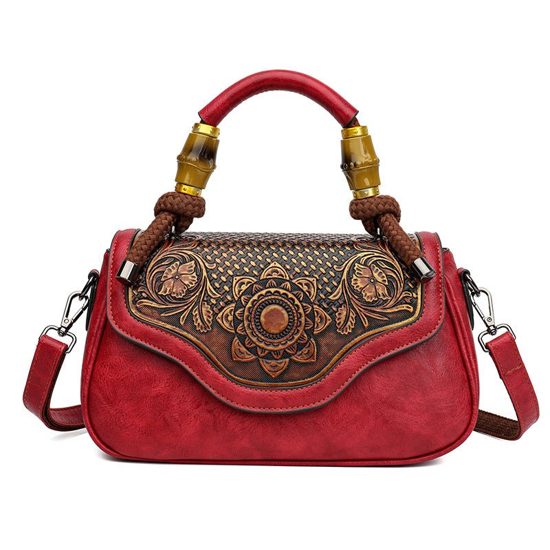 Sac bandoulière rétro carré horizontal en cuir embossé fait main, élégant et pratique - IVOIRART.COM