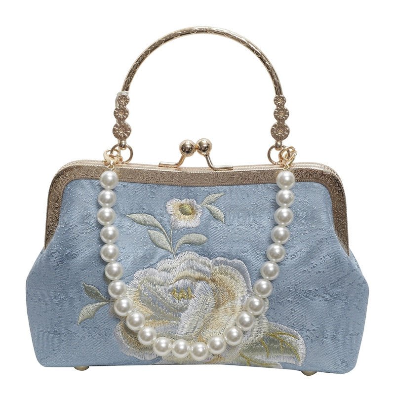 Sac bandoulière style chinois ancien brodé Premium - sac Han en toile et pompons - IVOIRART.COM