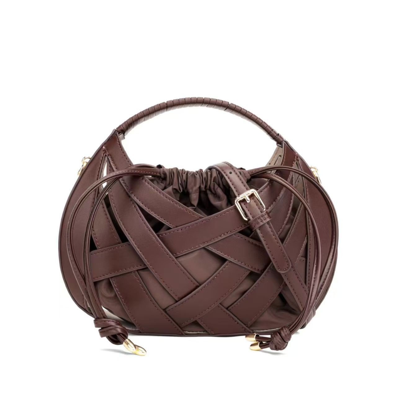 Sac bandoulière tissé ajouré à grande capacité avec une épaule unique, style streetwear - IVOIRART.COM