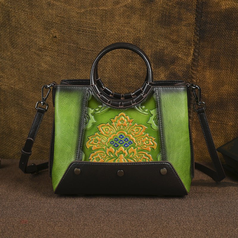 Sac bandoulière vintage gaufré femme effet vieilli en cuir pleine fleur - IVOIRART.COM