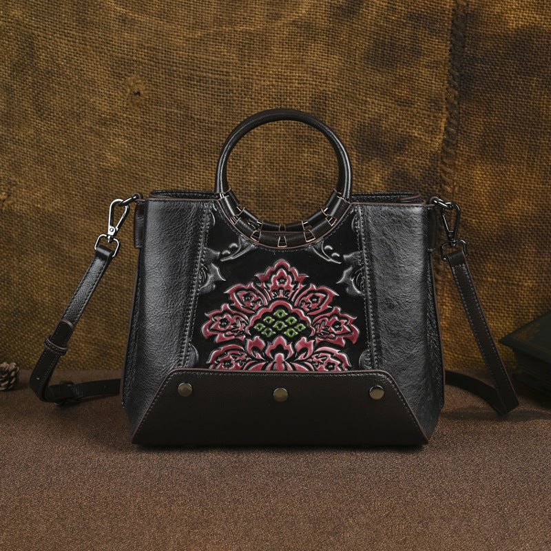 Sac bandoulière vintage gaufré femme effet vieilli en cuir pleine fleur - IVOIRART.COM