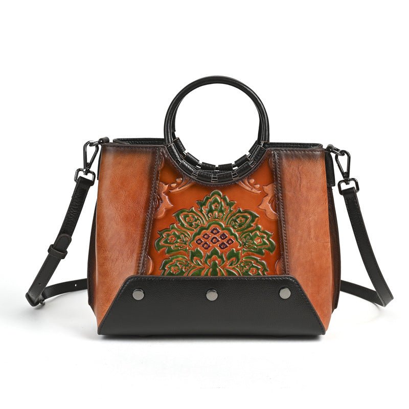 Sac bandoulière vintage gaufré femme effet vieilli en cuir pleine fleur - IVOIRART.COM