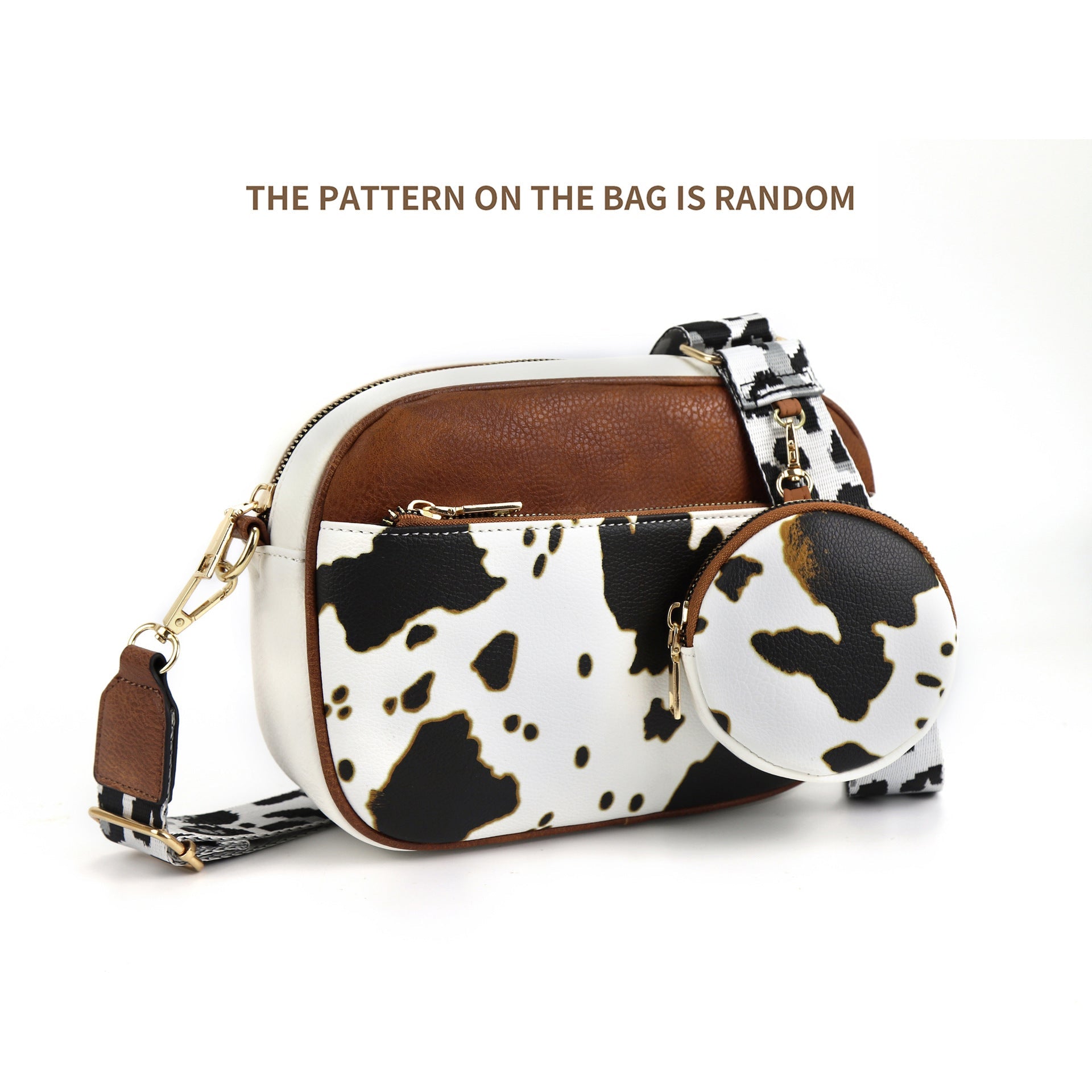Sac bandoulière zippé multifonction motif vache, assorti, design chaîne pratique - IVOIRART.COM