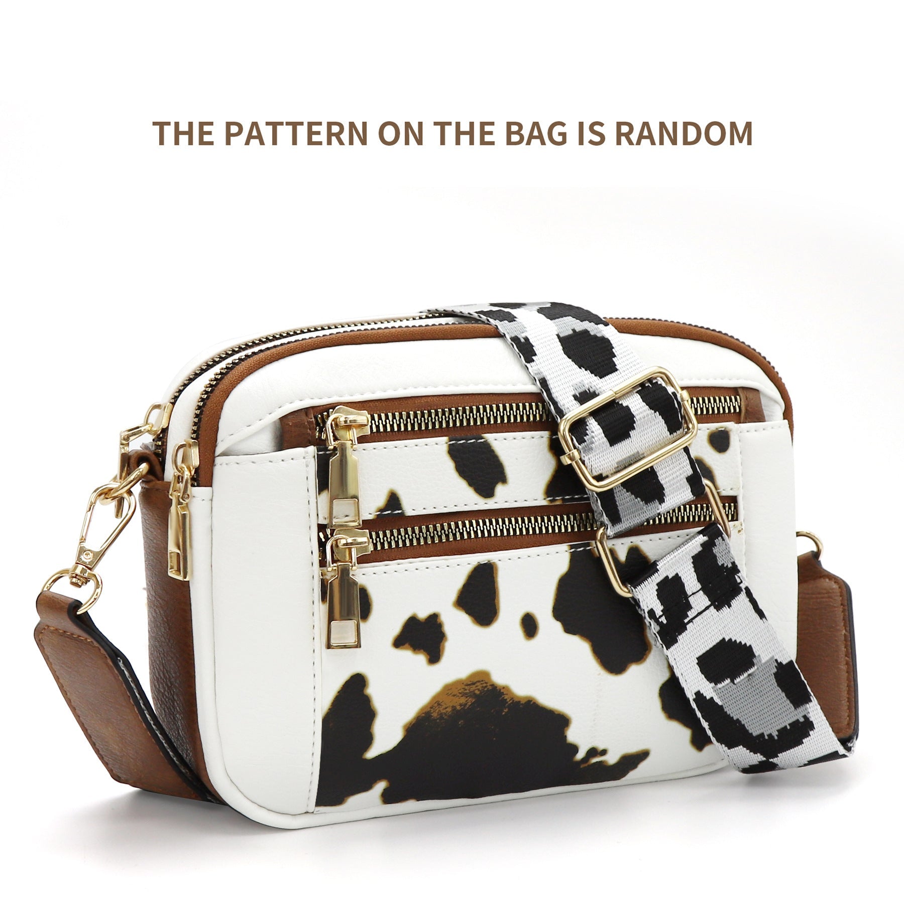 Sac bandoulière zippé multifonction motif vache, assorti, design chaîne pratique - IVOIRART.COM