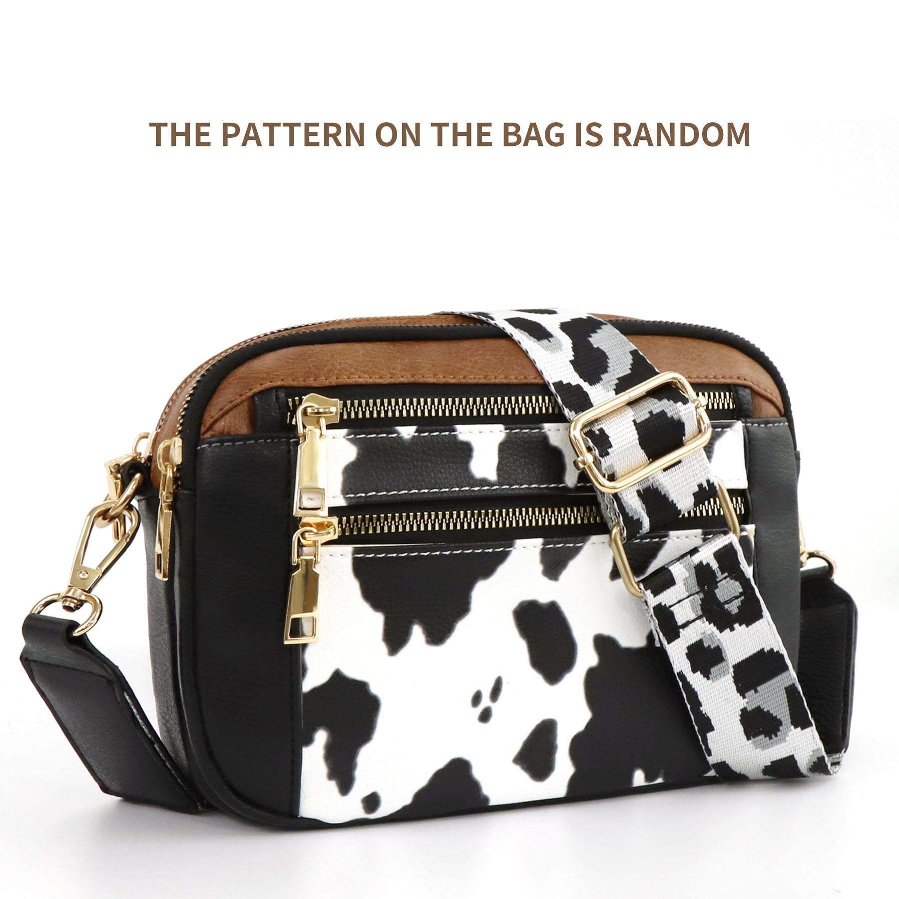 Sac bandoulière zippé multifonction motif vache, assorti, design chaîne pratique - IVOIRART.COM