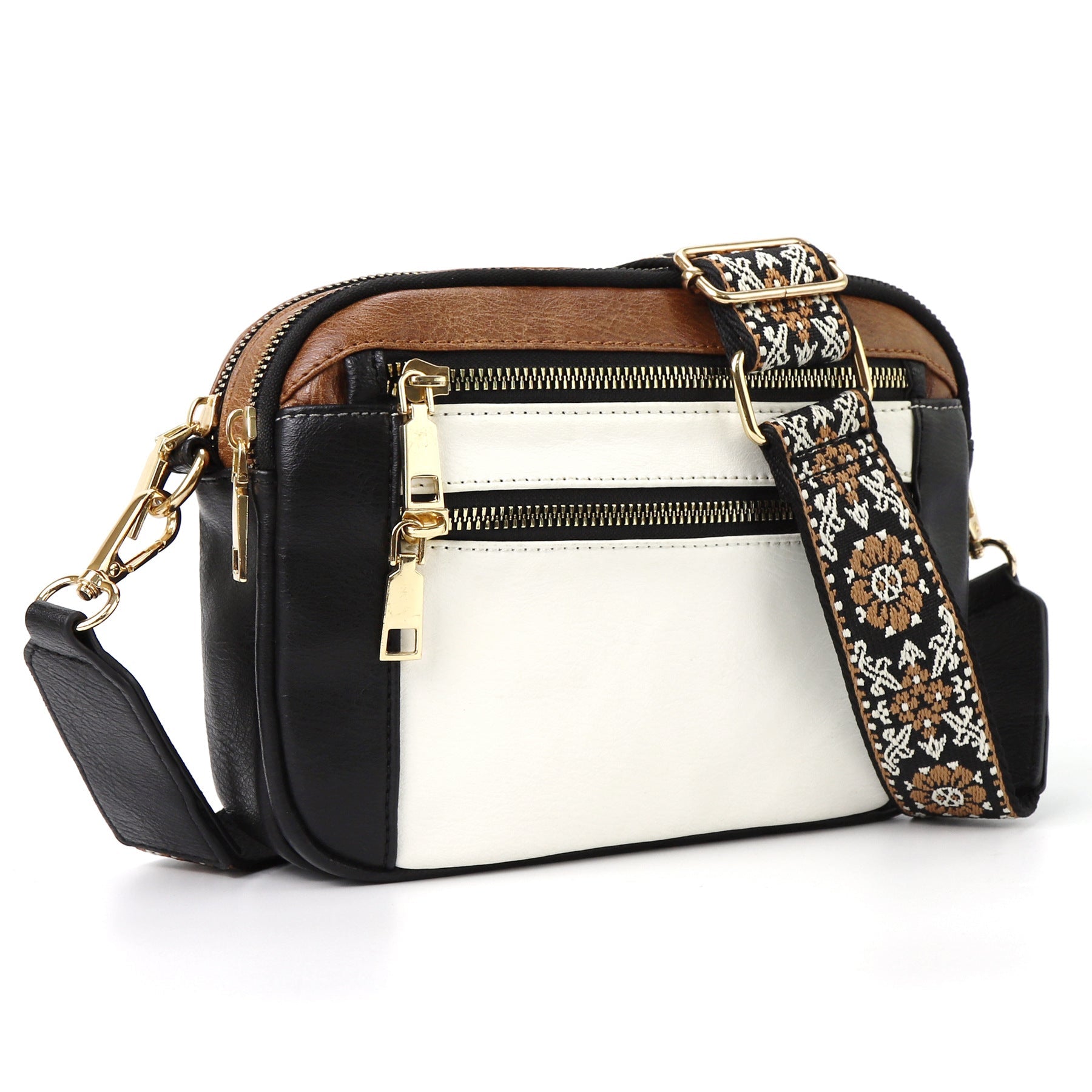 Sac bandoulière zippé multifonction motif vache, assorti, design chaîne pratique - IVOIRART.COM