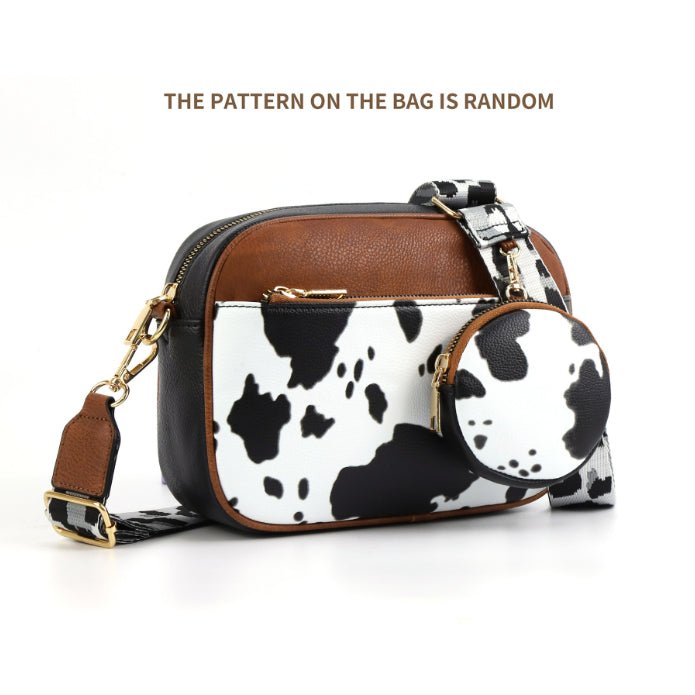 Sac bandoulière zippé multifonction motif vache, assorti, design chaîne pratique - IVOIRART.COM