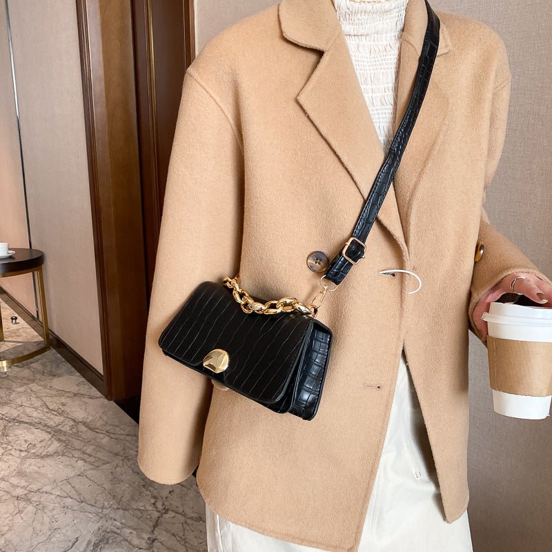 Sac besace rétro simple petit format carré en PU — noir, brun foncé, brun clair. - IVOIRART.COM