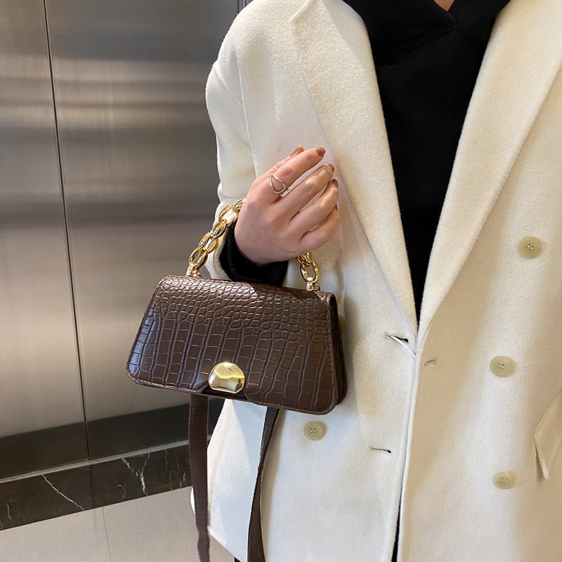 Sac besace rétro simple petit format carré en PU — noir, brun foncé, brun clair. - IVOIRART.COM