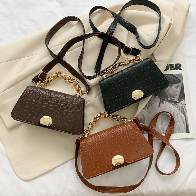 Sac besace rétro simple petit format carré en PU — noir, brun foncé, brun clair. - IVOIRART.COM