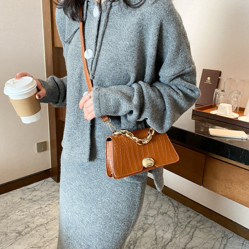 Sac besace rétro simple petit format carré en PU — noir, brun foncé, brun clair. - IVOIRART.COM