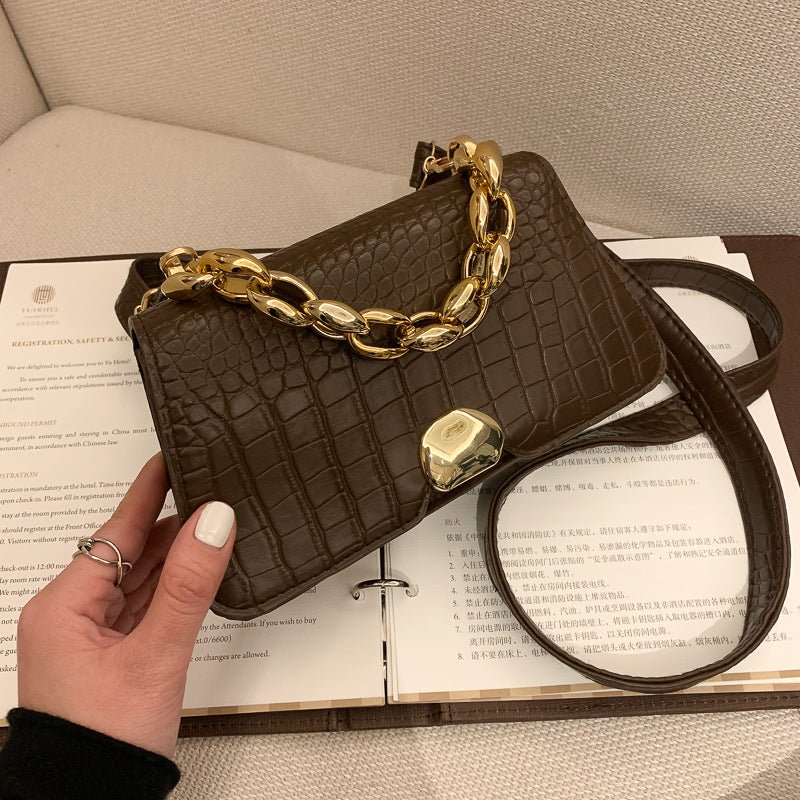 Sac besace rétro simple petit format carré en PU — noir, brun foncé, brun clair. - IVOIRART.COM