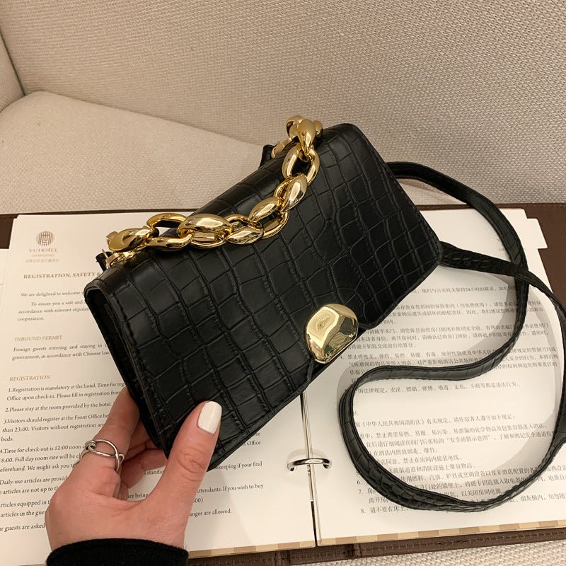 Sac besace rétro simple petit format carré en PU — noir, brun foncé, brun clair. - IVOIRART.COM