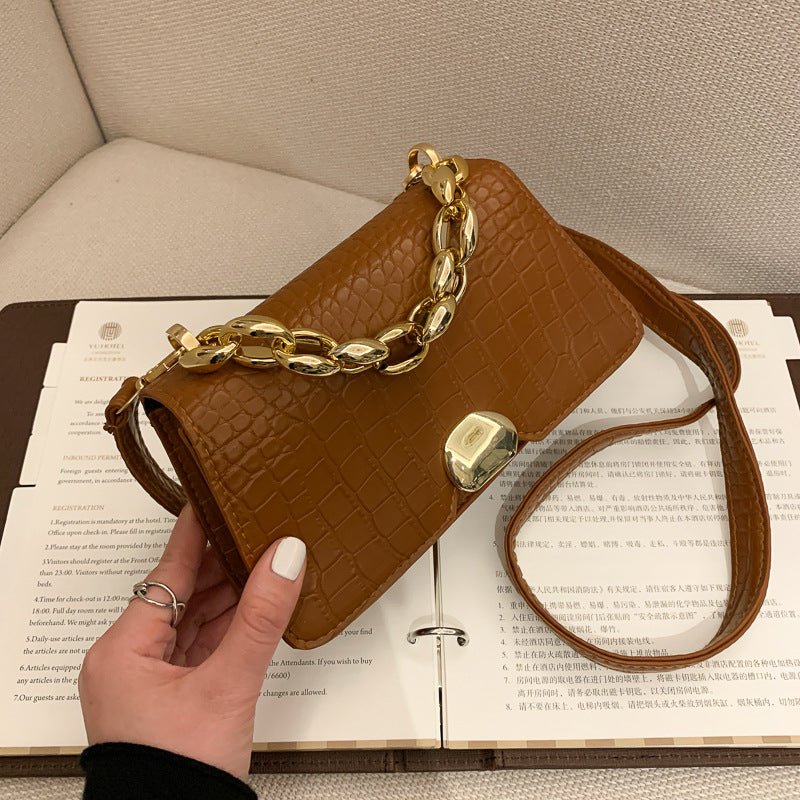 Sac besace rétro simple petit format carré en PU — noir, brun foncé, brun clair. - IVOIRART.COM