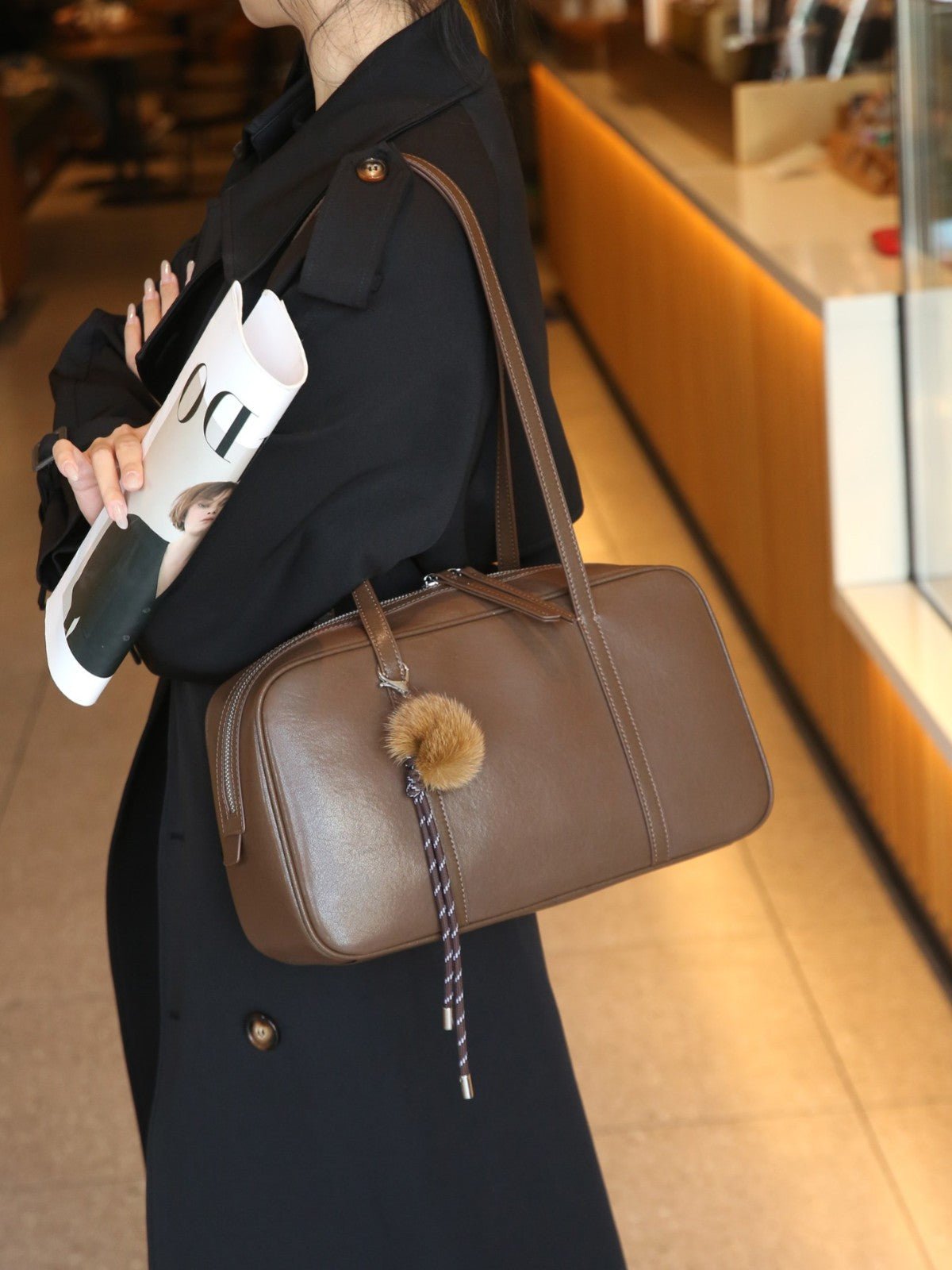 Sac Boston femme cuir pleine fleur, sac baguette luxueux, style minimaliste 2026 - IVOIRART.COM