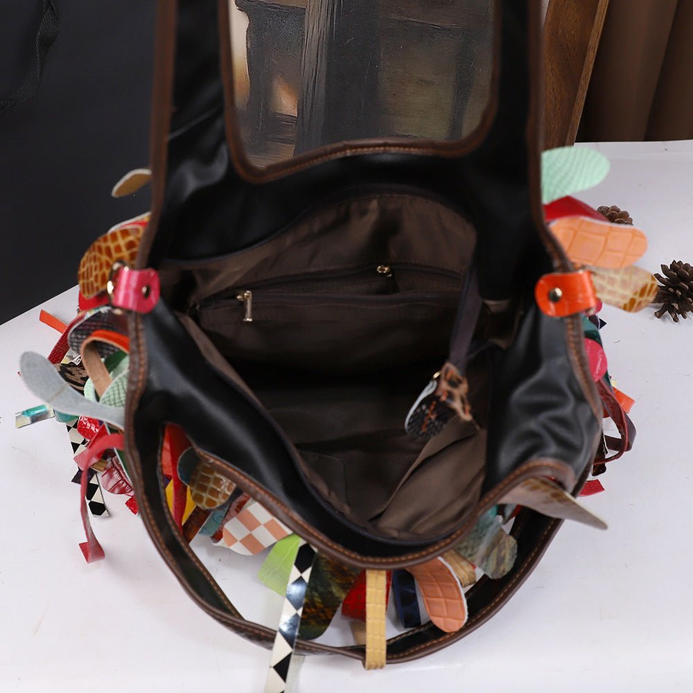 Sac Cabas en Cuir de Vachette à Franges avec Grande Capacité et Bandoulière - IVOIRART.COM