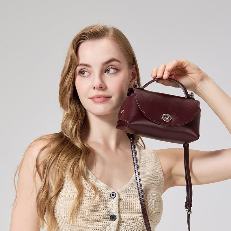 Sac cabas et bandoulière en cuir véritable style rétro élégant, beige/noir/rouge - IVOIRART.COM