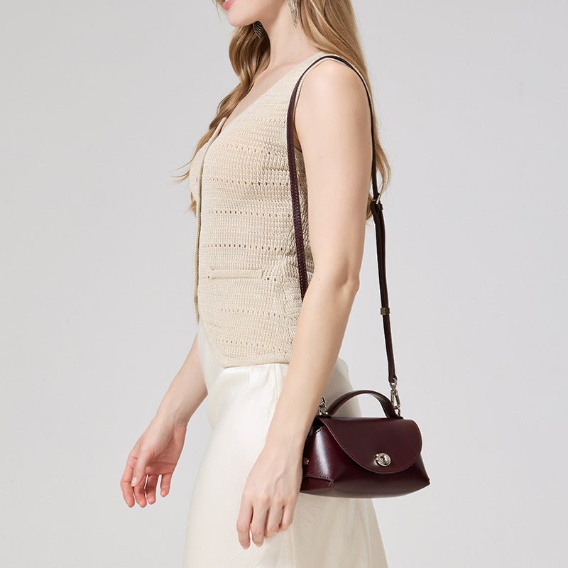 Sac cabas et bandoulière en cuir véritable style rétro élégant, beige/noir/rouge - IVOIRART.COM