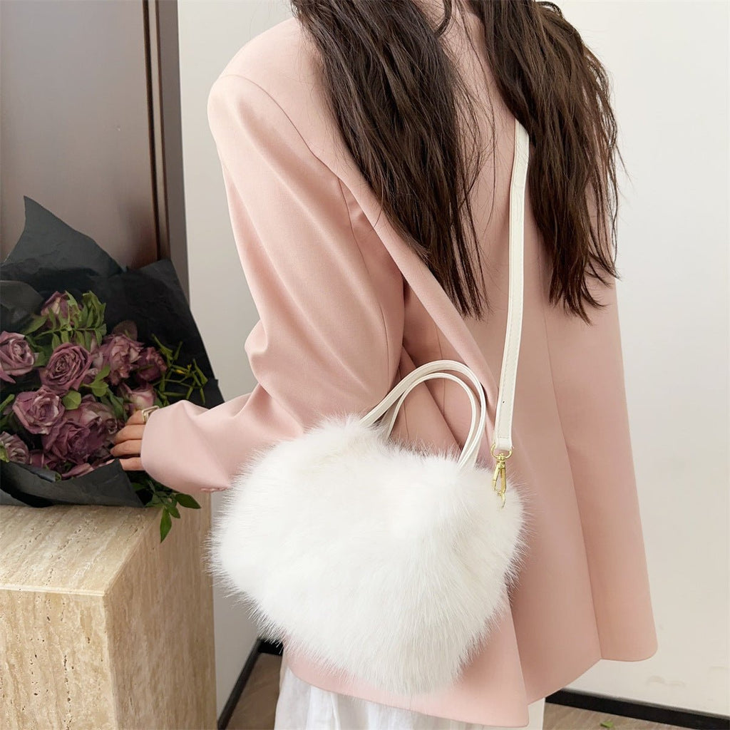 Sac cabas fausse fourrure style renard pour femme 23x16x15cm camel noir abricots - IVOIRART.COM