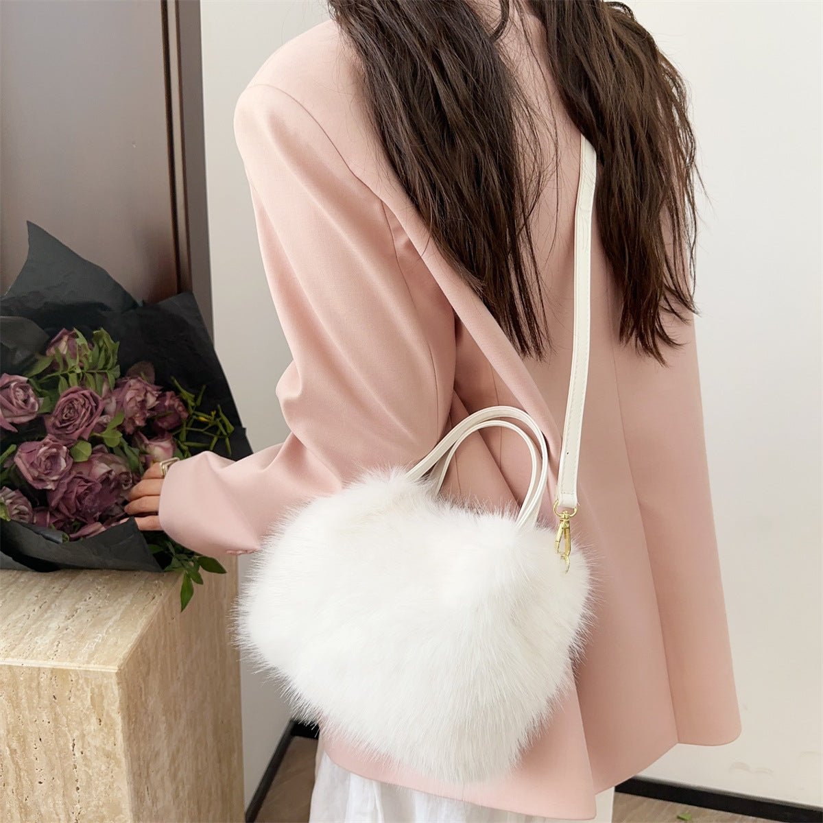 Sac cabas fausse fourrure style renard pour femme 23x16x15cm camel noir abricots - IVOIRART.COM
