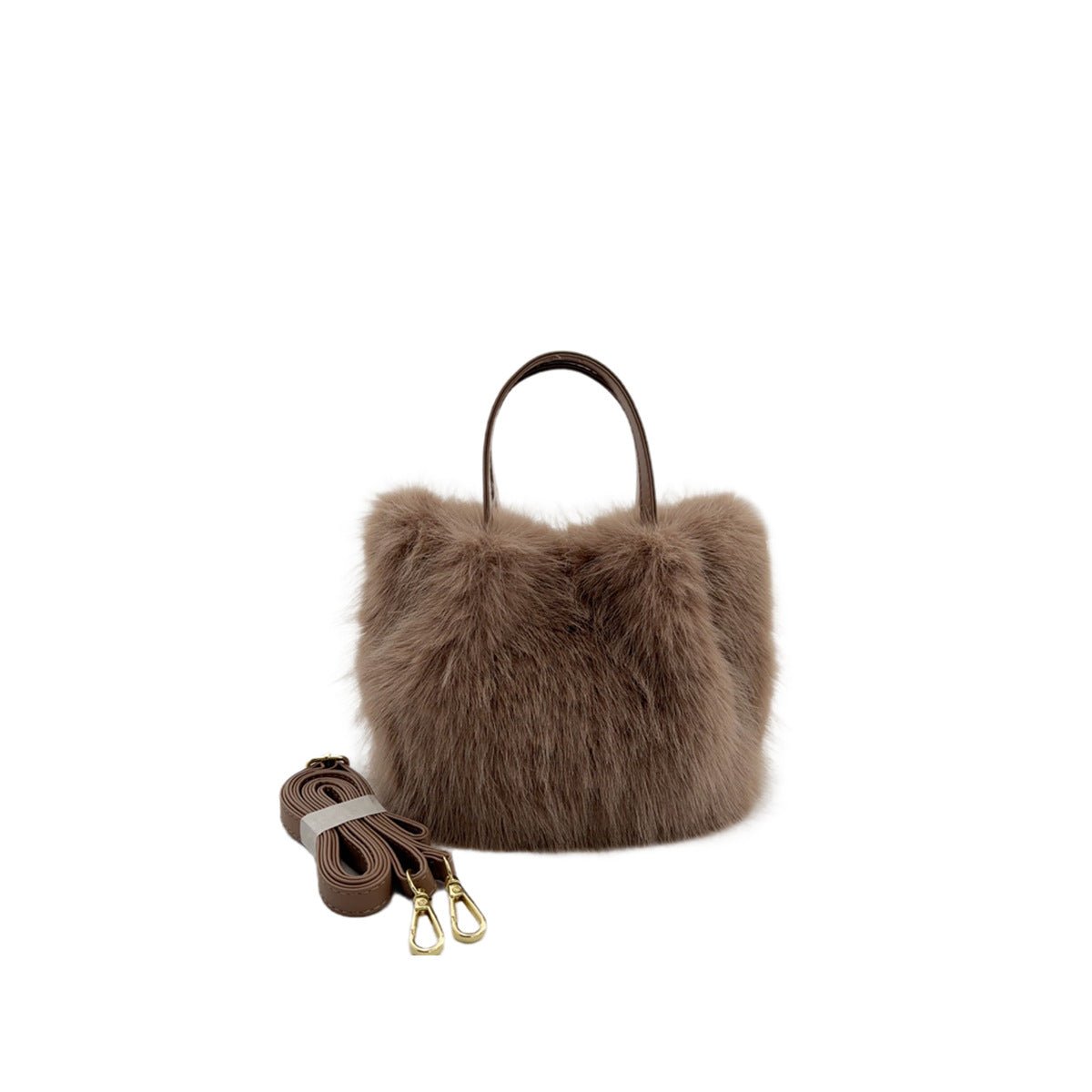 Sac cabas fausse fourrure style renard pour femme 23x16x15cm camel noir abricots - IVOIRART.COM