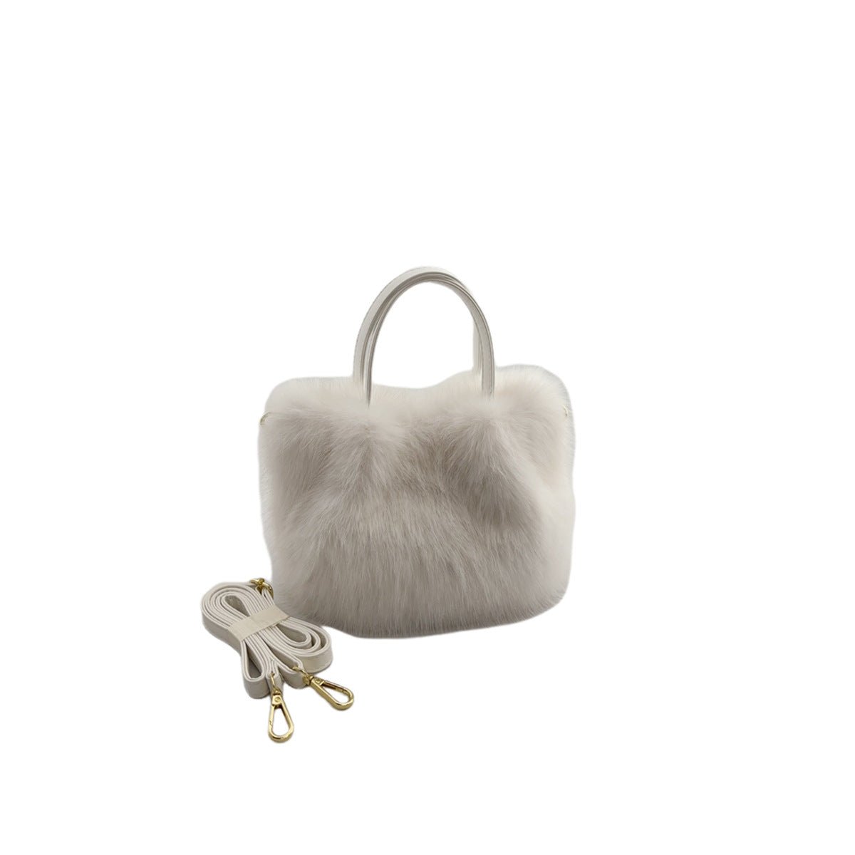 Sac cabas fausse fourrure style renard pour femme 23x16x15cm camel noir abricots - IVOIRART.COM