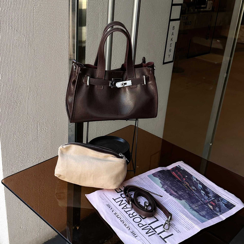 Sac cabas femme cuir pleine fleur top-grain, grande capacité, style urbain noir! - IVOIRART.COM