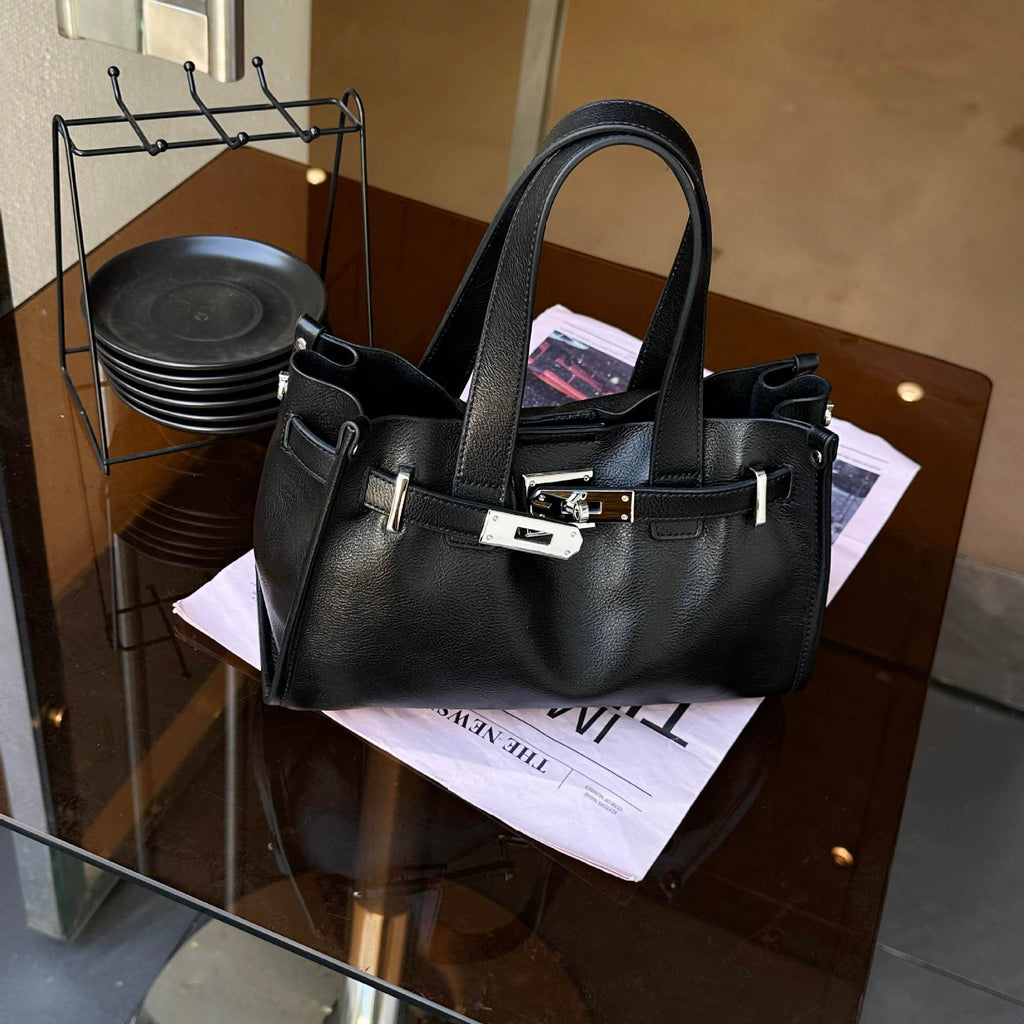 Sac cabas femme cuir pleine fleur top-grain, grande capacité, style urbain noir! - IVOIRART.COM