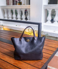 Sac cabas vintage cuir pleine fleur, forme coussin, bandoulière simple noir chic - IVOIRART.COM