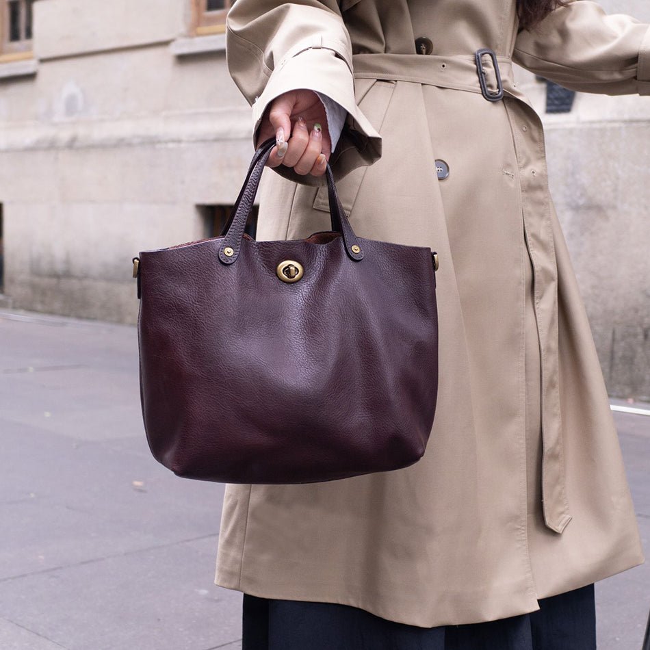 Sac cabas vintage cuir pleine fleur, forme coussin, bandoulière simple noir chic - IVOIRART.COM