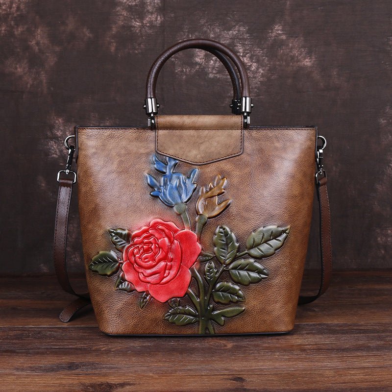 Sac cabas vintage en cuir véritable grand format avec grande capacité - IVOIRART.COM