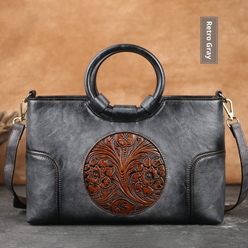 Sac carré petit élégant au style national artistique rétro embossé contrasté - IVOIRART.COM