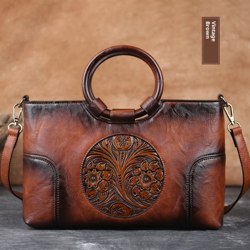 Sac carré petit élégant au style national artistique rétro embossé contrasté - IVOIRART.COM