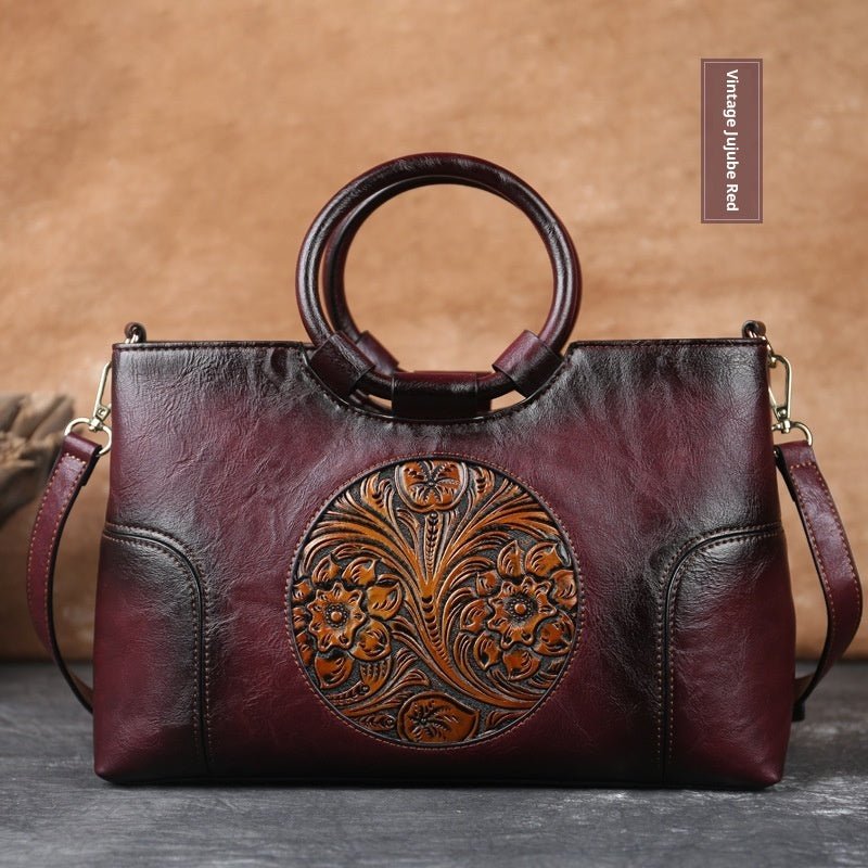 Sac carré petit élégant au style national artistique rétro embossé contrasté - IVOIRART.COM