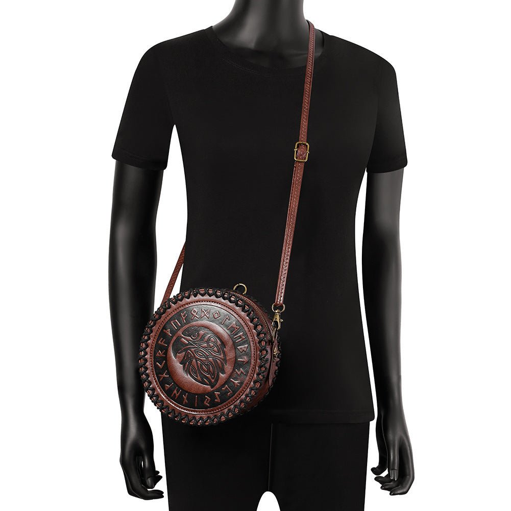 Sac ceinture viking avec bourse tissée, motif chevalier rétro embossé - IVOIRART.COM