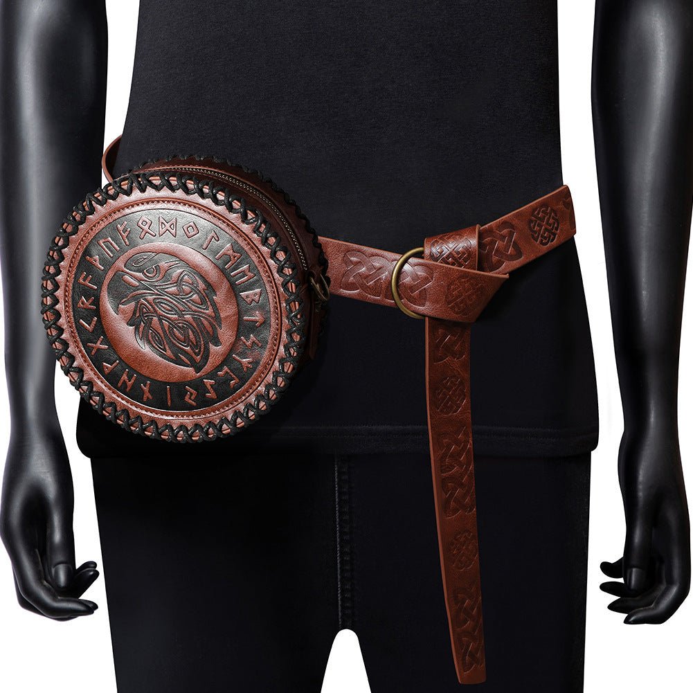 Sac ceinture viking avec bourse tissée, motif chevalier rétro embossé - IVOIRART.COM