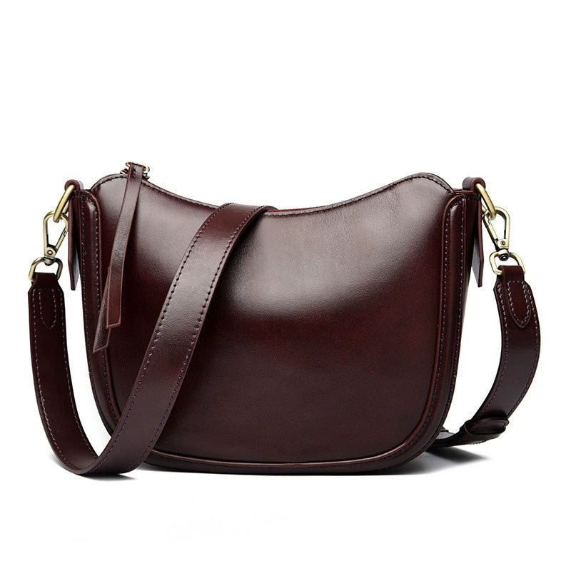 Sac croissant en cuir pleine fleur, tannage végétal, grain supérieur, femme style - IVOIRART.COM