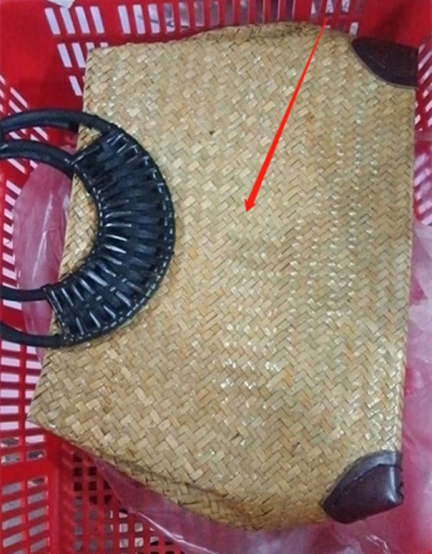 Sac de plage rétro tressé à la main - sac de voyage femme, poignée rigide motif. - IVOIRART.COM