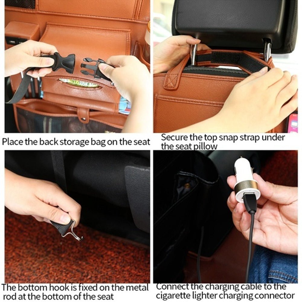 Sac de Rangement Multifonctionnel pour Siège Auto avec Dossier et Port USB - IVOIRART.COM