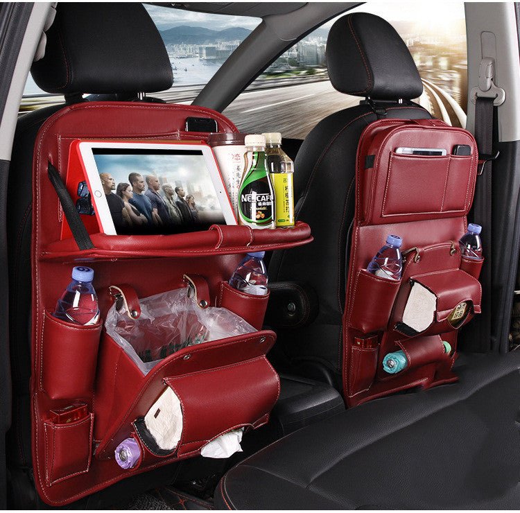 Sac de Rangement Voiture en Cuir PU Multifonction, Plateau Suspendu Siège Arrière, Étanche, Organiseur Intérieur Automobile - IVOIRART.COM