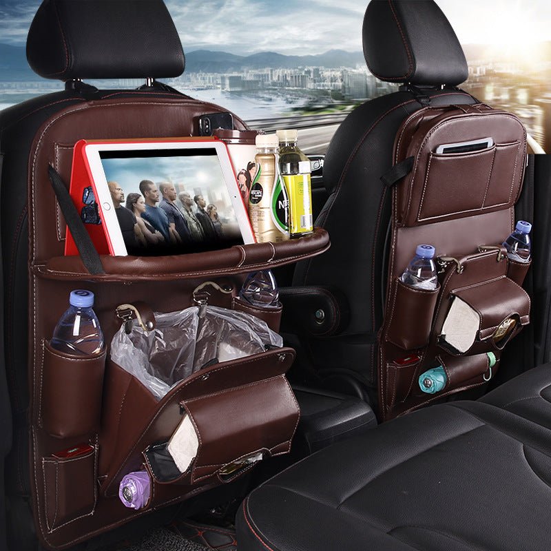 Sac de Rangement Voiture en Cuir PU Multifonction, Plateau Suspendu Siège Arrière, Étanche, Organiseur Intérieur Automobile - IVOIRART.COM