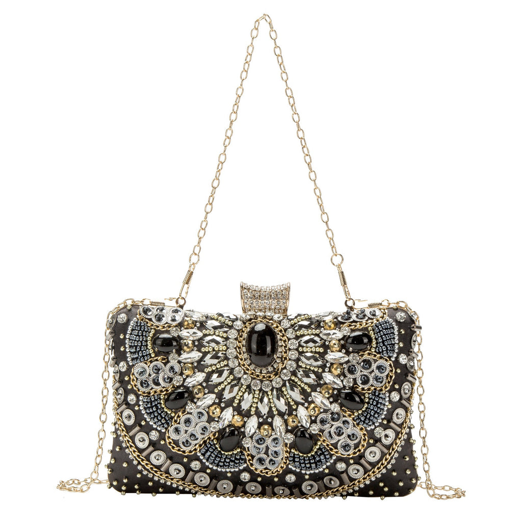 Sac de soirée brodé de perles rétro fait main pour femme, à main perlée - IVOIRART.COM