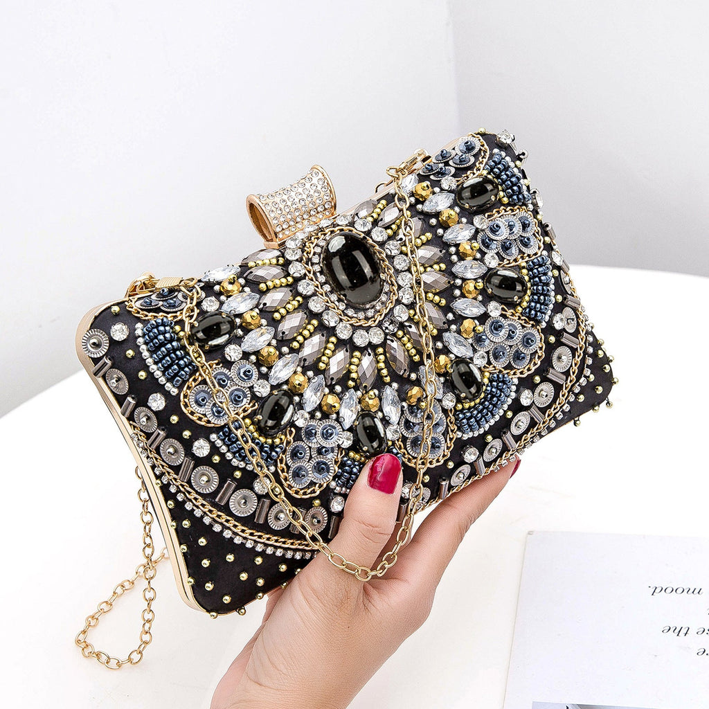 Sac de soirée brodé de perles rétro fait main pour femme, à main perlée - IVOIRART.COM