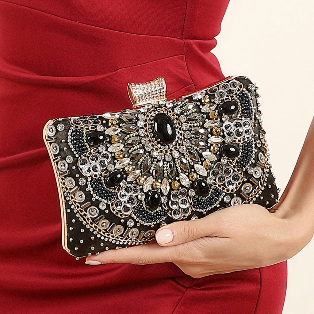 Sac de soirée brodé de perles rétro fait main pour femme, à main perlée - IVOIRART.COM