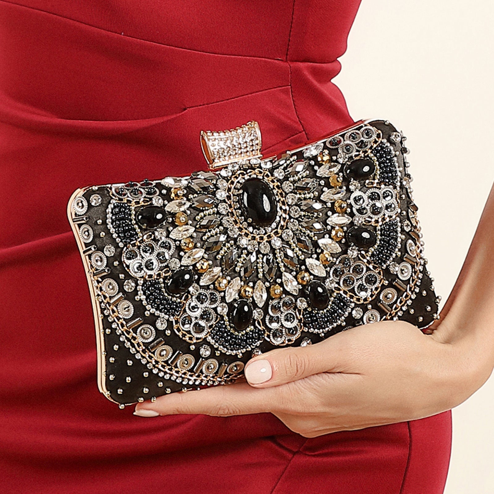 Sac de soirée brodé de perles rétro fait main pour femme, à main perlée - IVOIRART.COM