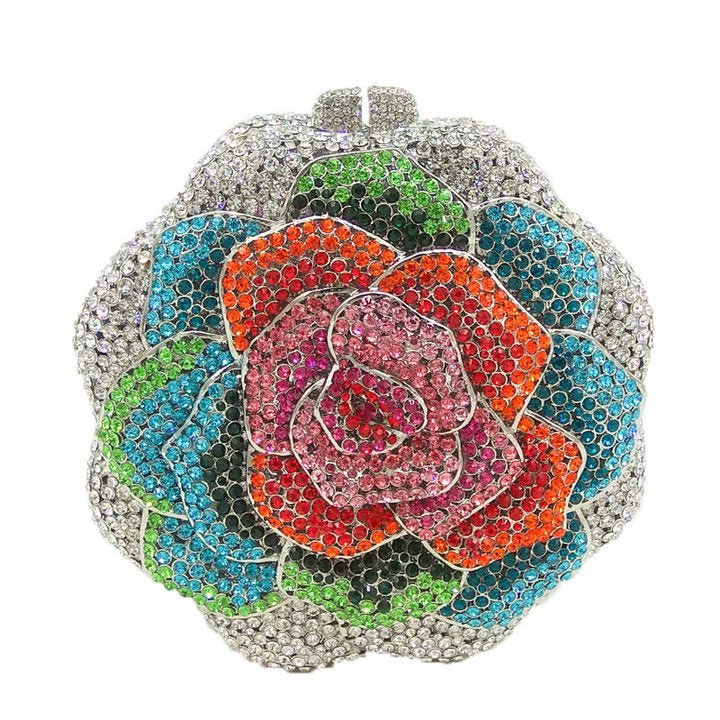 Sac de soirée pour dames avec design floral incrusté de diamants scintillants - IVOIRART.COM