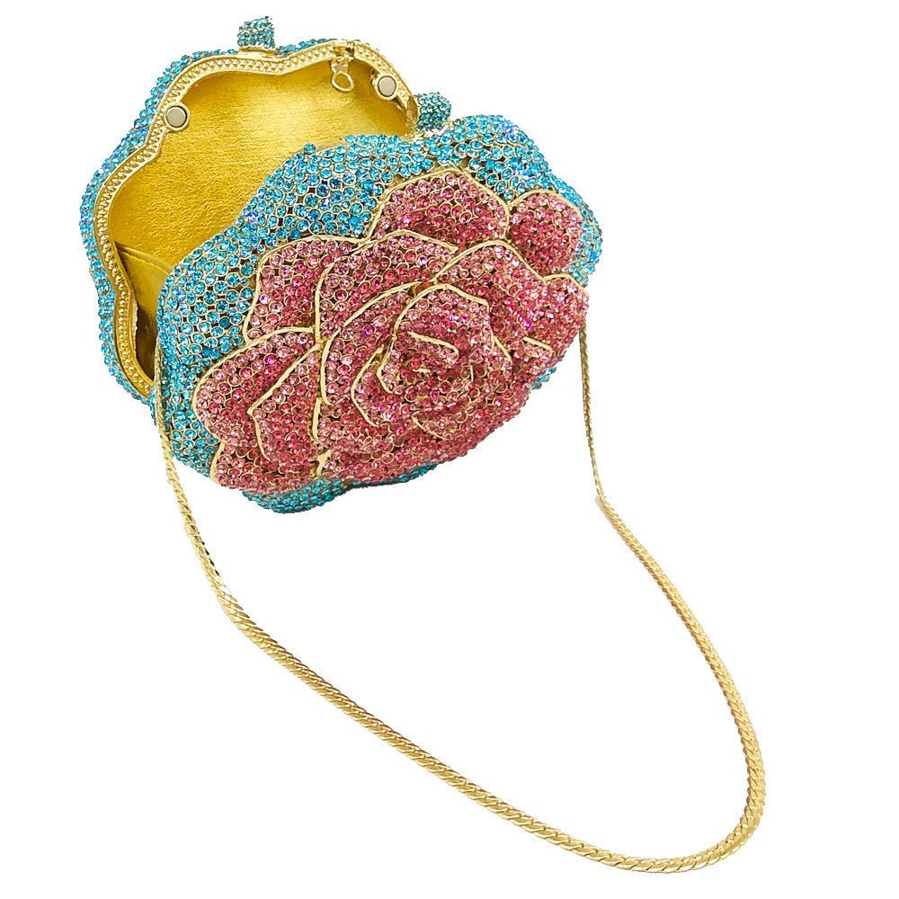 Sac de soirée pour dames avec design floral incrusté de diamants scintillants - IVOIRART.COM