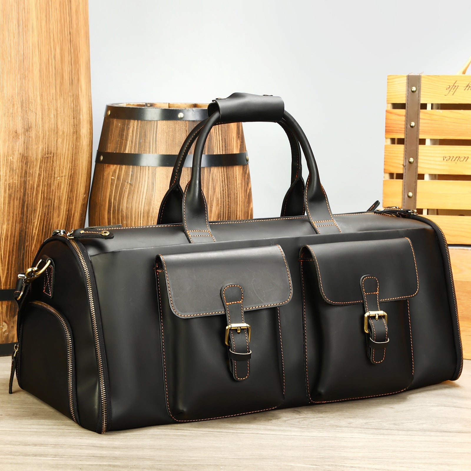 Sac de voyage portable à main en cuir véritable, résistant et élégant, marron ou noir - IVOIRART.COM