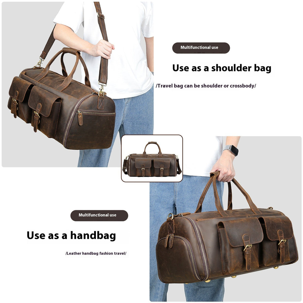 Sac de voyage portable à main en cuir véritable, résistant et élégant, marron ou noir - IVOIRART.COM