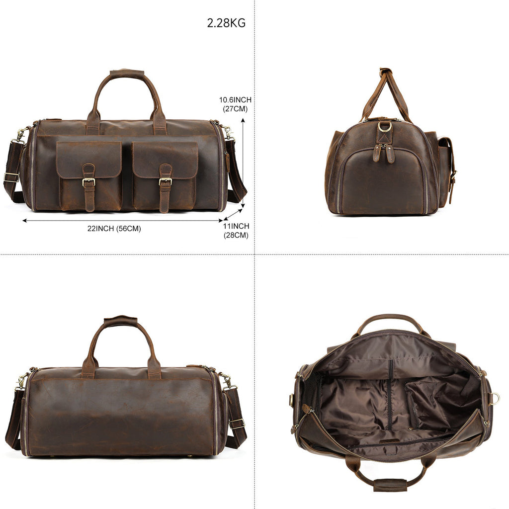 Sac de voyage portable à main en cuir véritable, résistant et élégant, marron ou noir - IVOIRART.COM